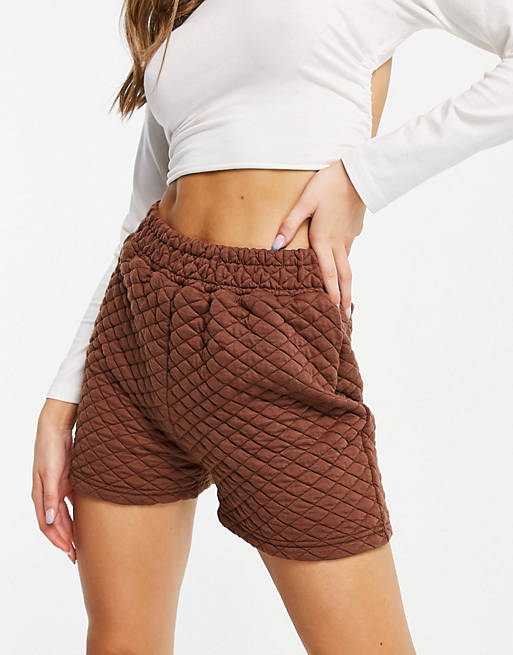 Threadbare quilted shorts co-ord in chocolate brown