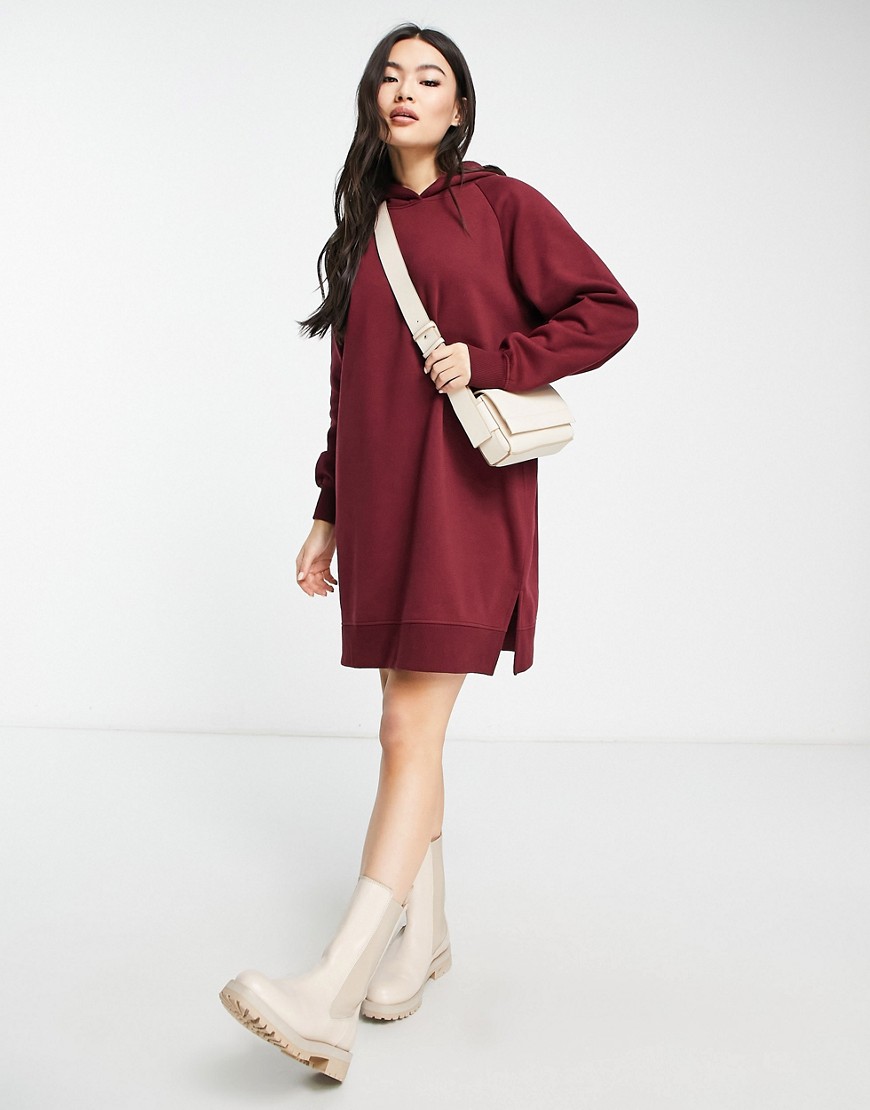 threadbare - quinn - vestito corto in felpa con cappuccio rosso vino profondo
