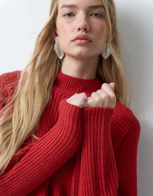 Threadbare raglan knitted jumper in red, 3 of 5