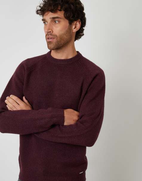 Threadbare Raglan rib knitted crew neck jumper in maroon - view 1