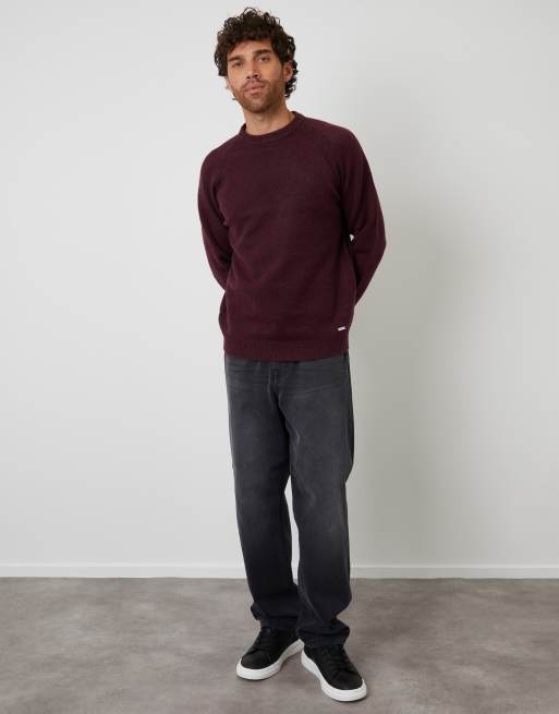 Threadbare Raglan rib knitted crew neck jumper in maroon