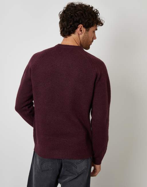 Threadbare Raglan rib knitted crew neck jumper in maroon