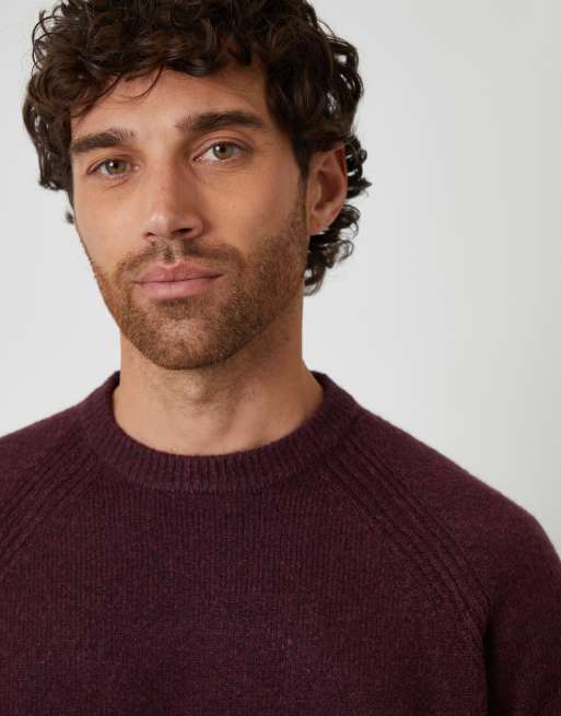 Threadbare Raglan rib knitted crew neck jumper in maroon