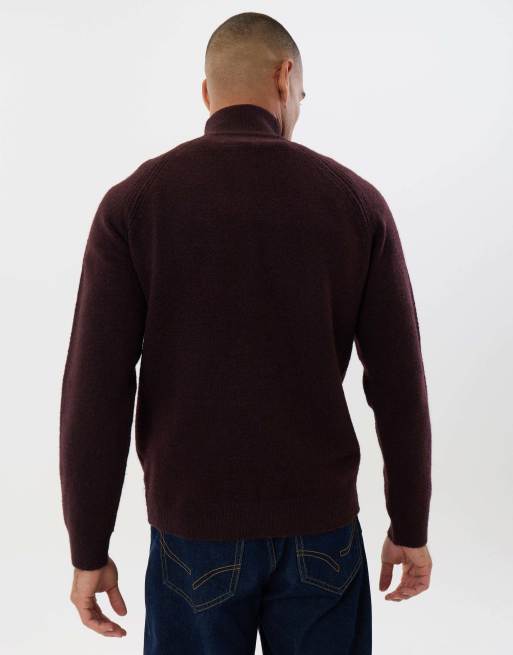 Threadbare Raglan rib quarter zip knitted jumper in burgundy, 4 of 5