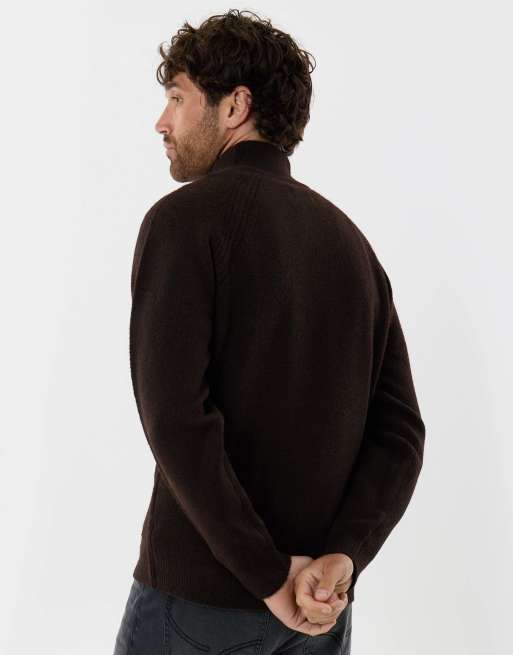 Threadbare Raglan rib quarter zip knitted jumper in chocolate brown, 2 of 4