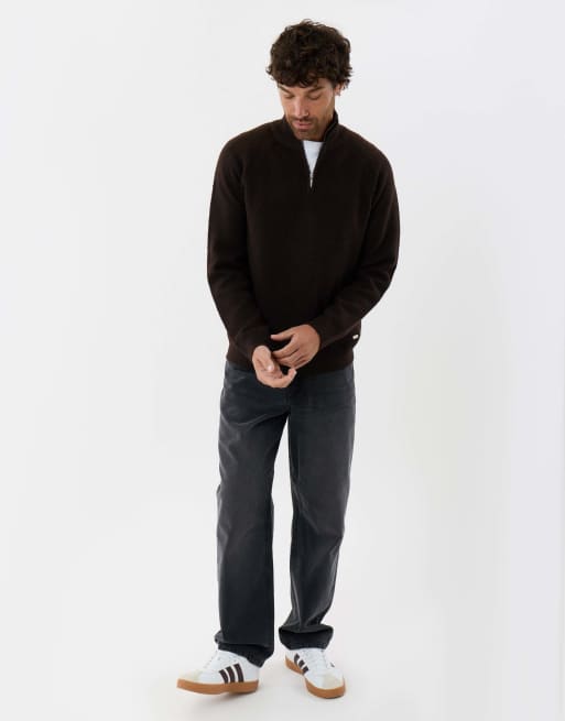 Threadbare Raglan rib quarter zip knitted jumper in chocolate brown, 4 of 4