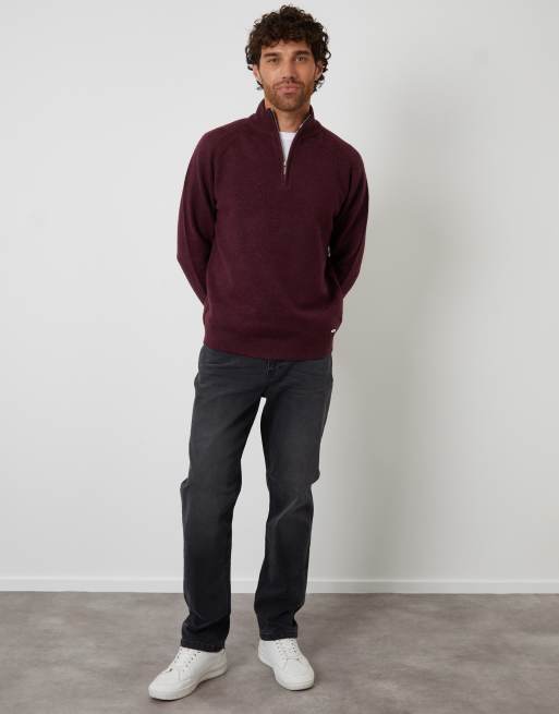 Threadbare Raglan rib quarter zip knitted jumper in maroon