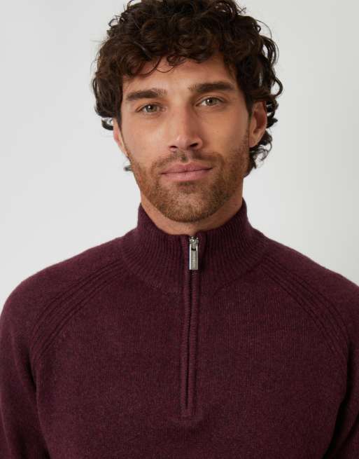 Threadbare Raglan rib quarter zip knitted jumper in maroon