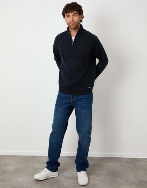 Threadbare Raglan rib quarter zip knitted jumper in navy, 4 of 5