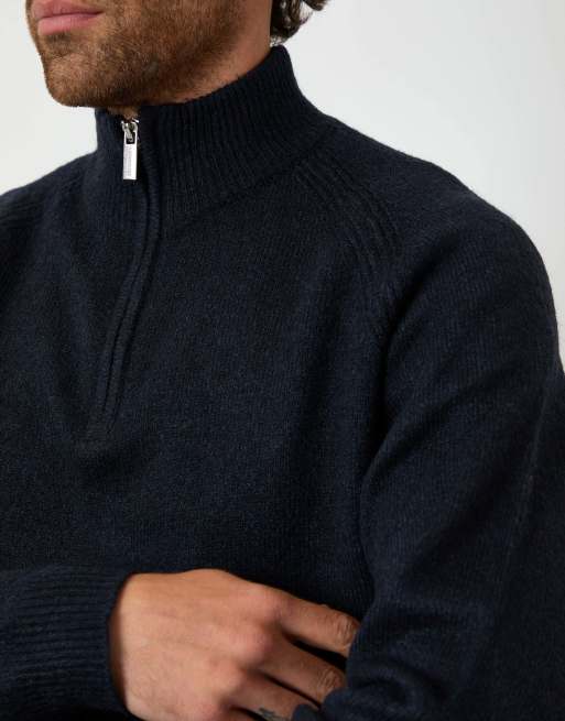 Threadbare Raglan rib quarter zip knitted jumper in navy, 5 of 5