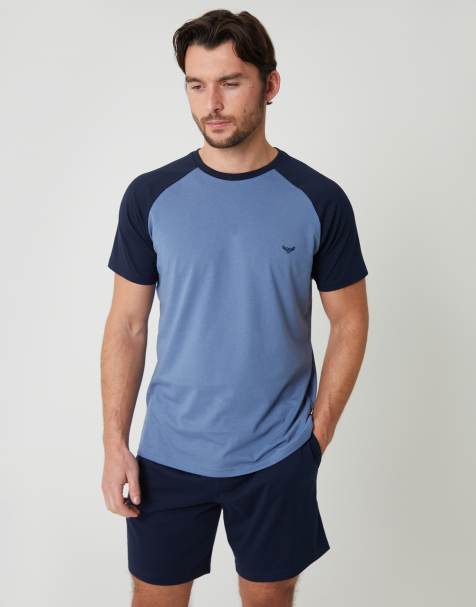 Threadbare Raglan short sleeve top & shorts lounge set in blue - view 1