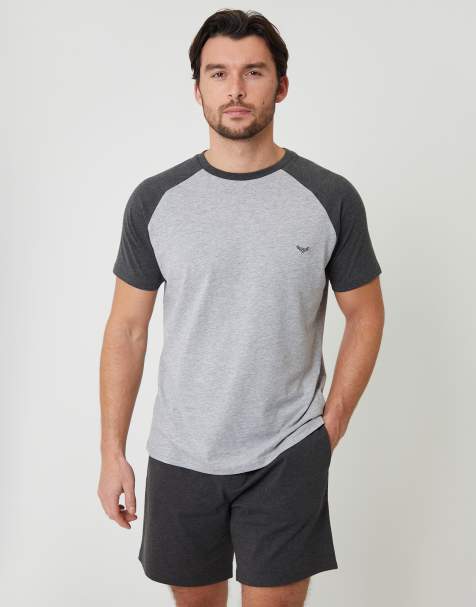 Threadbare Raglan short sleeve top & shorts lounge set in grey - view 1