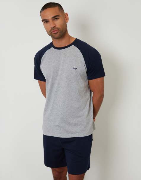 Threadbare Raglan short sleeve top & shorts lounge set in navy - view 1
