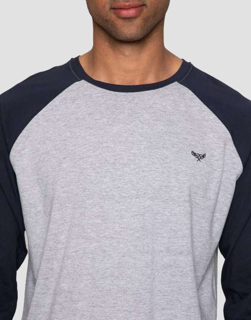 Threadbare Raglan sleeve pyjama set in grey marl & navy, 3 of 5