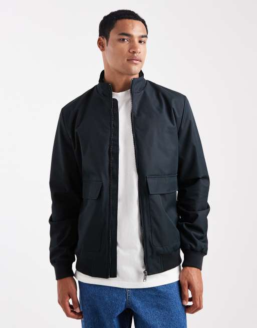 Threadbare rainproof bomber jacket with front pockets in navy