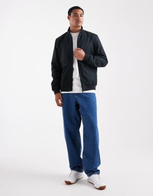 Threadbare Rainproof Bomber Jacket With Front Pockets In Blue
