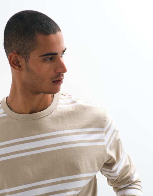 Threadbare randig långärmad t-shirt i beige och vitt, 4 av 5