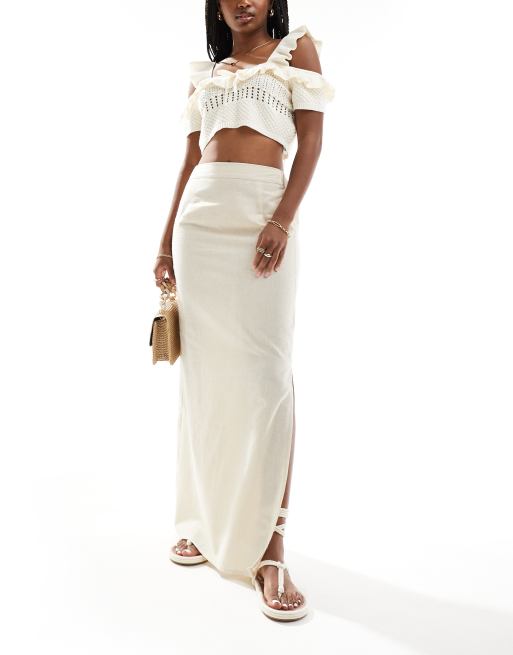 Threadbare - Rechte maxi rok van linnenmix in stone