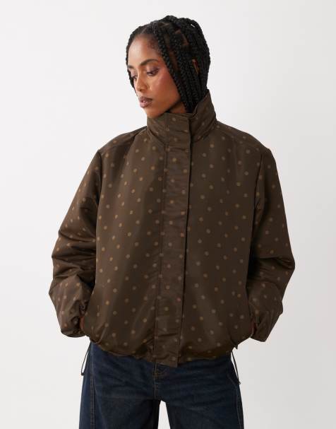 Threadbare – Regenjacke in gepunktetem Braun mit elastischem Saum und Stehkragen - view 1