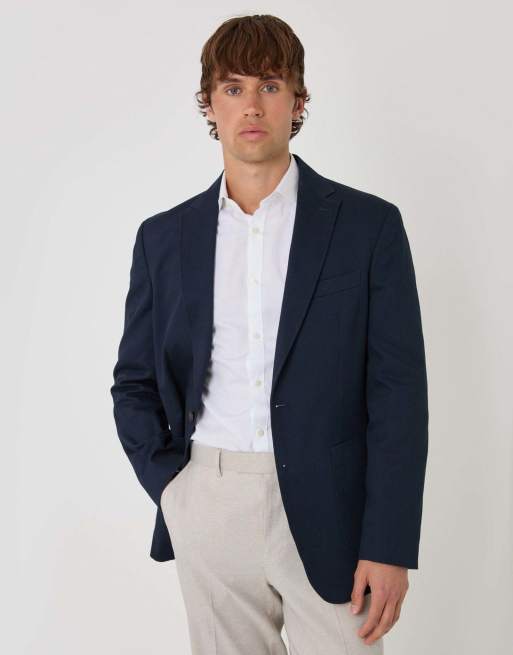 Threadbare Regular fit cotton blazer in navy, 3 of 6