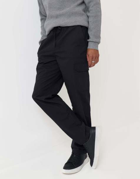 Threadbare Regular fit cotton cargo trousers in black - view 1