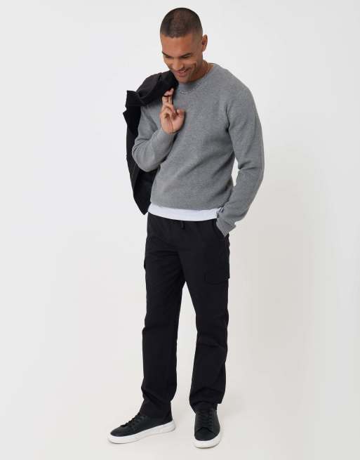 Threadbare Regular fit cotton cargo trousers in black, 2 of 5