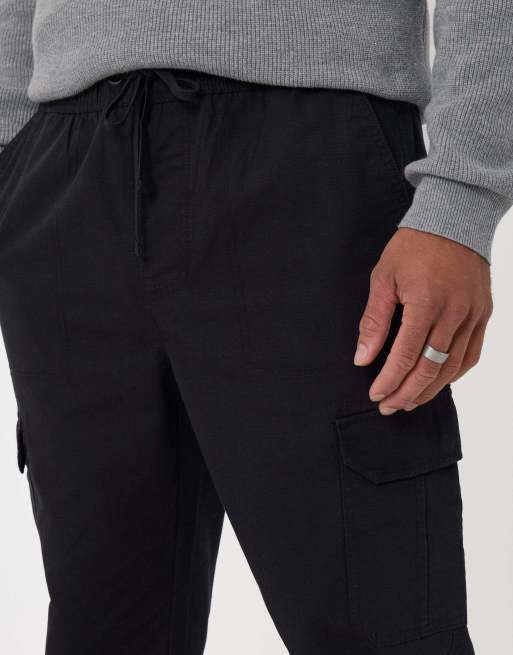 Threadbare Regular fit cotton cargo trousers in black, 3 of 5