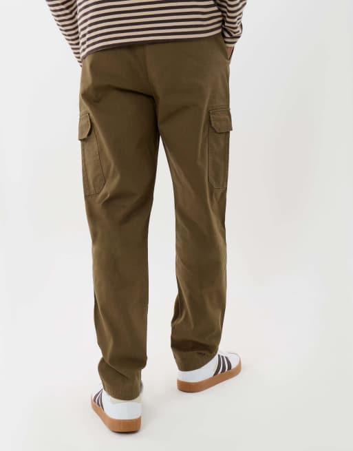 Threadbare Regular fit cotton cargo trousers in khaki, 4 of 5