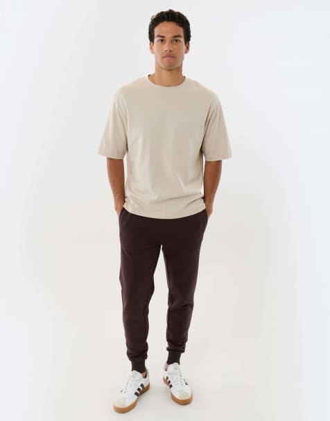 Threadbare Regular fit cotton rich joggers in chocolate brown - view 1