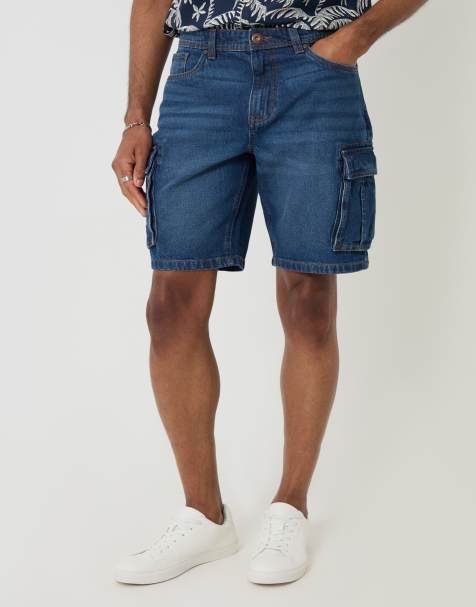 Threadbare Regular fit denim cargo shorts in blue - view 1