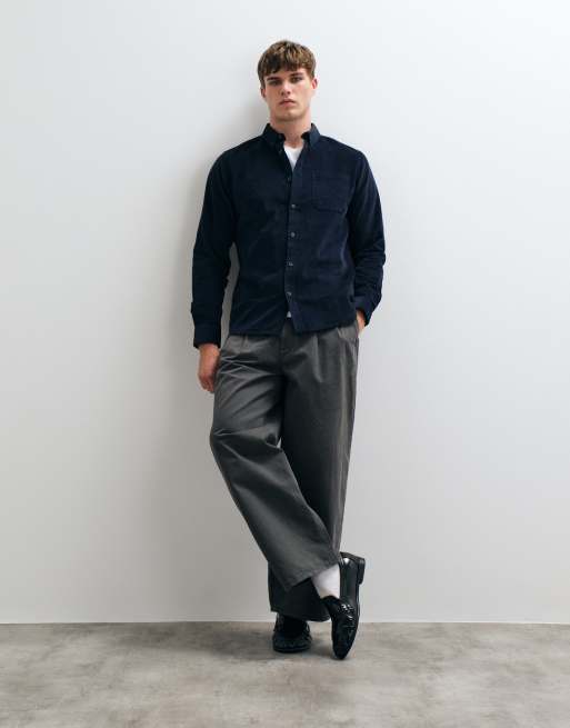 Threadbare regular fit micro cord shirt in navy, 2 of 5