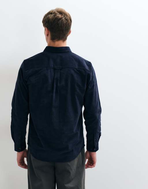 Threadbare regular fit micro cord shirt in navy, 5 of 5