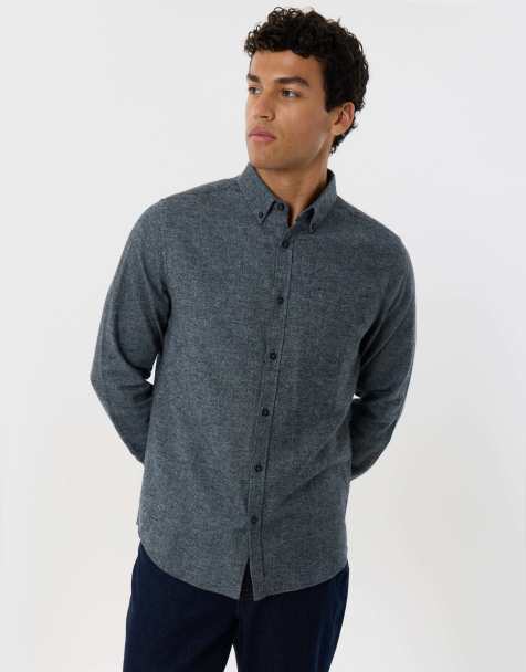 Threadbare Regular fit textured cotton shirt in blue-grey - view 1