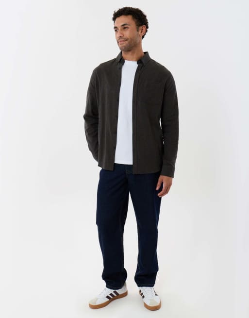 Threadbare Regular fit textured cotton shirt in charcoal, 3 of 5