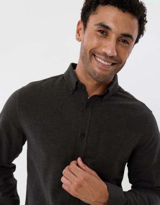 Threadbare Regular fit textured cotton shirt in khaki, 5 of 5