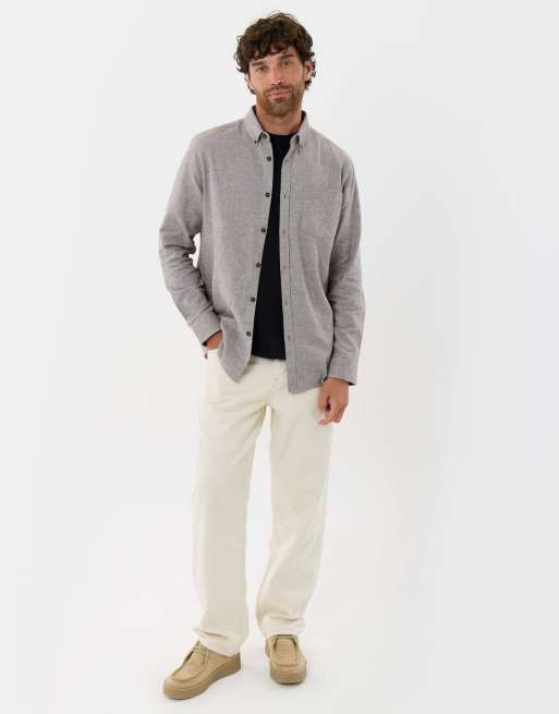 Threadbare Regular fit textured cotton shirt in taupe, 3 of 5