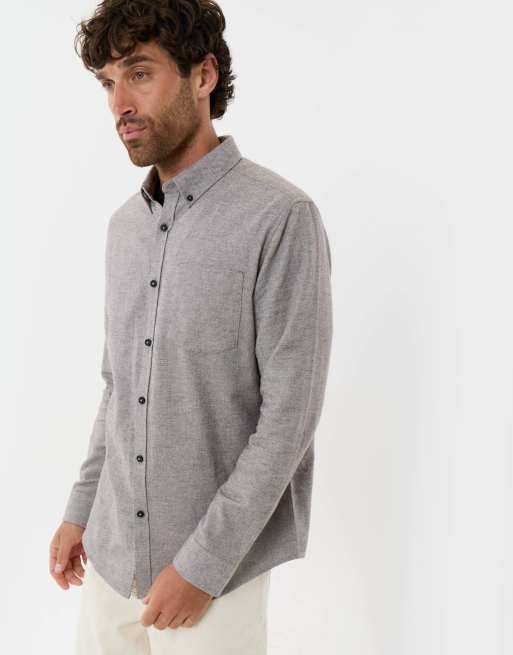 Threadbare Regular fit textured cotton shirt in taupe, 5 of 5