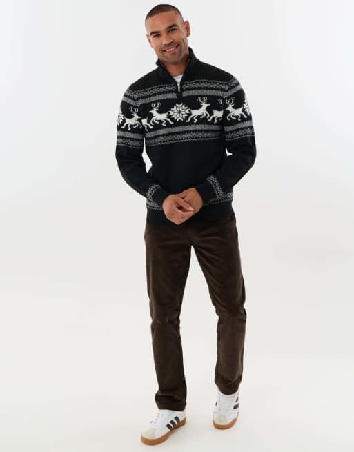 Threadbare Reindeer fairisle christmas jumper in black, 4 of 4