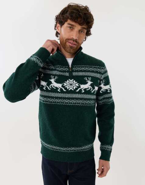 Threadbare Reindeer fairisle christmas jumper in forest green - view 1
