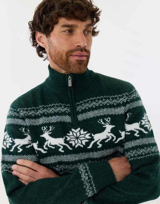 Threadbare Reindeer fairisle christmas jumper in forest green, 3 of 4