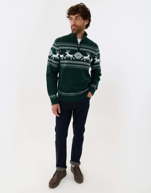 Threadbare Reindeer fairisle christmas jumper in forest green, 4 of 4