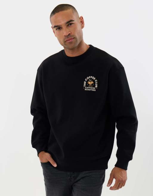 Threadbare Relaxed fit coffee club graphic print sweatshirt in black, 2 of 5