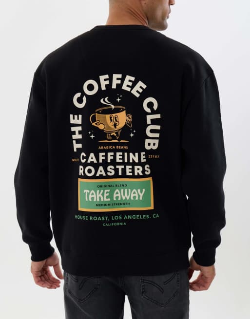 Threadbare Relaxed fit coffee club graphic print sweatshirt in black, 5 of 5