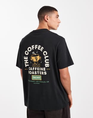Threadbare Relaxed Fit Coffee Club Graphic Print T-shirt In Black