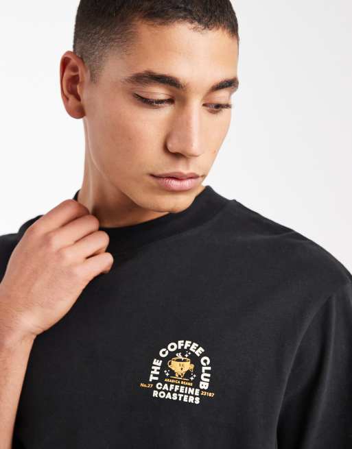 Threadbare relaxed fit coffee club graphic print t-shirt in black