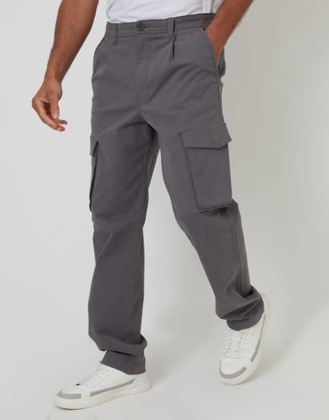 Threadbare Relaxed fit cotton cargo trousers with stretch in dark grey - view 1