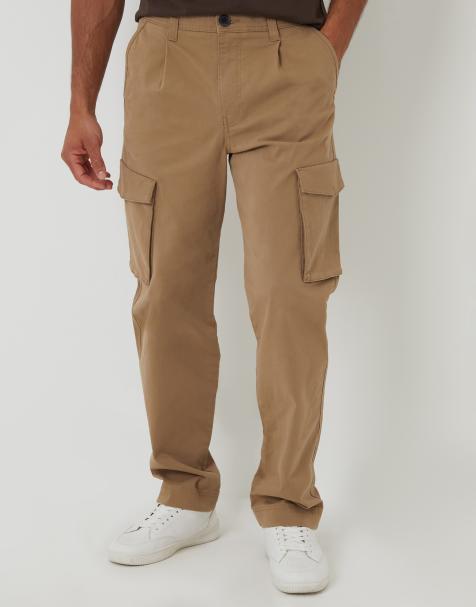 Threadbare Relaxed fit cotton cargo trousers with stretch in stone - view 1