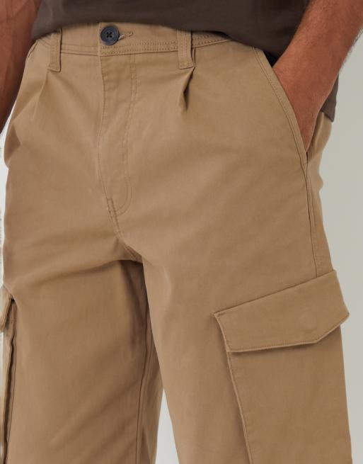 Threadbare Relaxed fit cotton cargo trousers with stretch in stone, 3 of 4