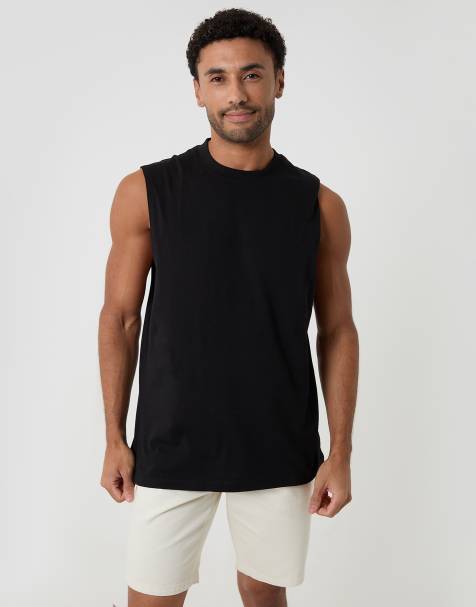 Threadbare Relaxed fit cotton crew neck vest in black - view 1