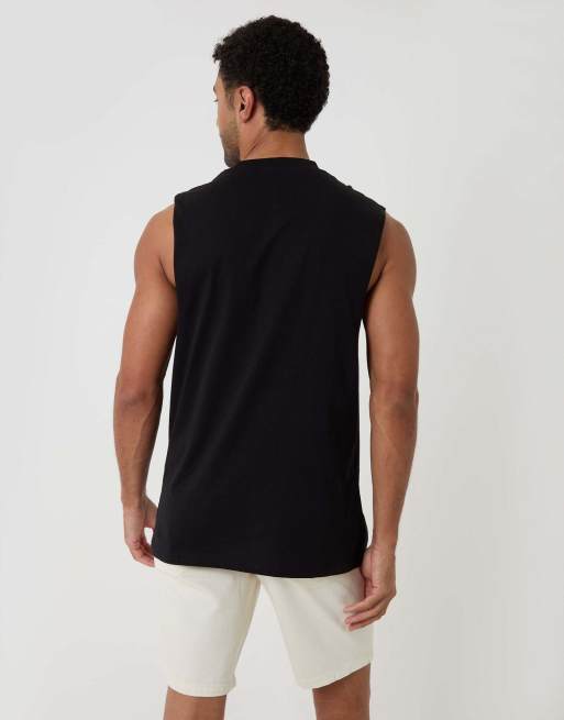 Threadbare Relaxed fit cotton crew neck vest in black, 2 of 4